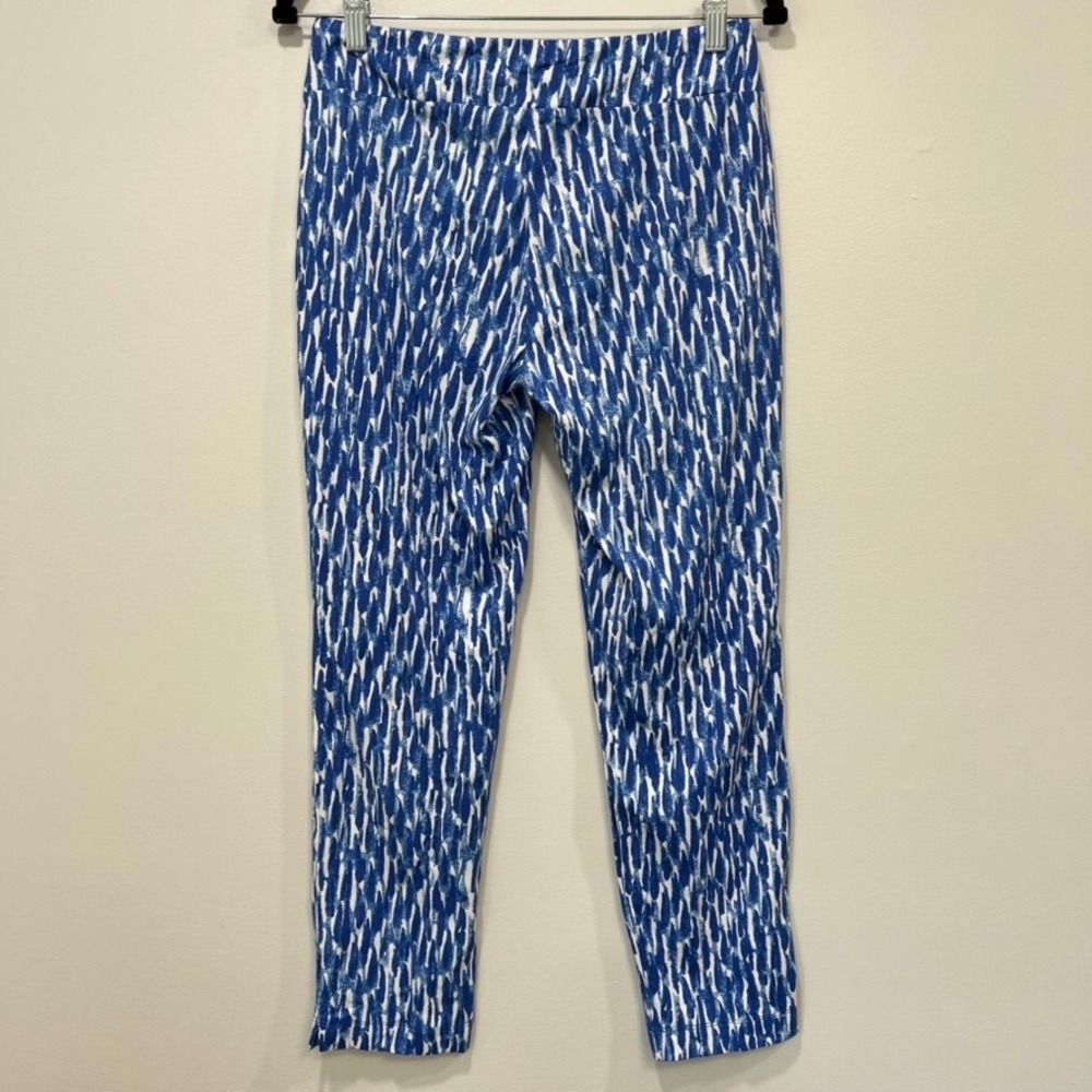 J Mclaughlin Newport Pants Catalina Cloth Blue Paint Stroke Size Small ~Like New